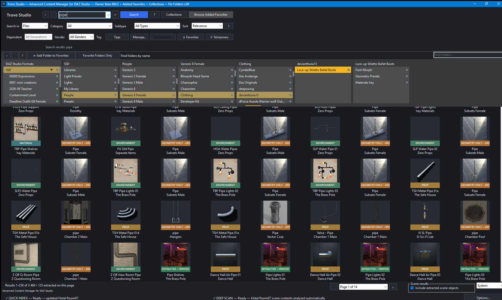 Trove Studio-Oberfläche — Szeneninhalte nach deinem Bedarf.